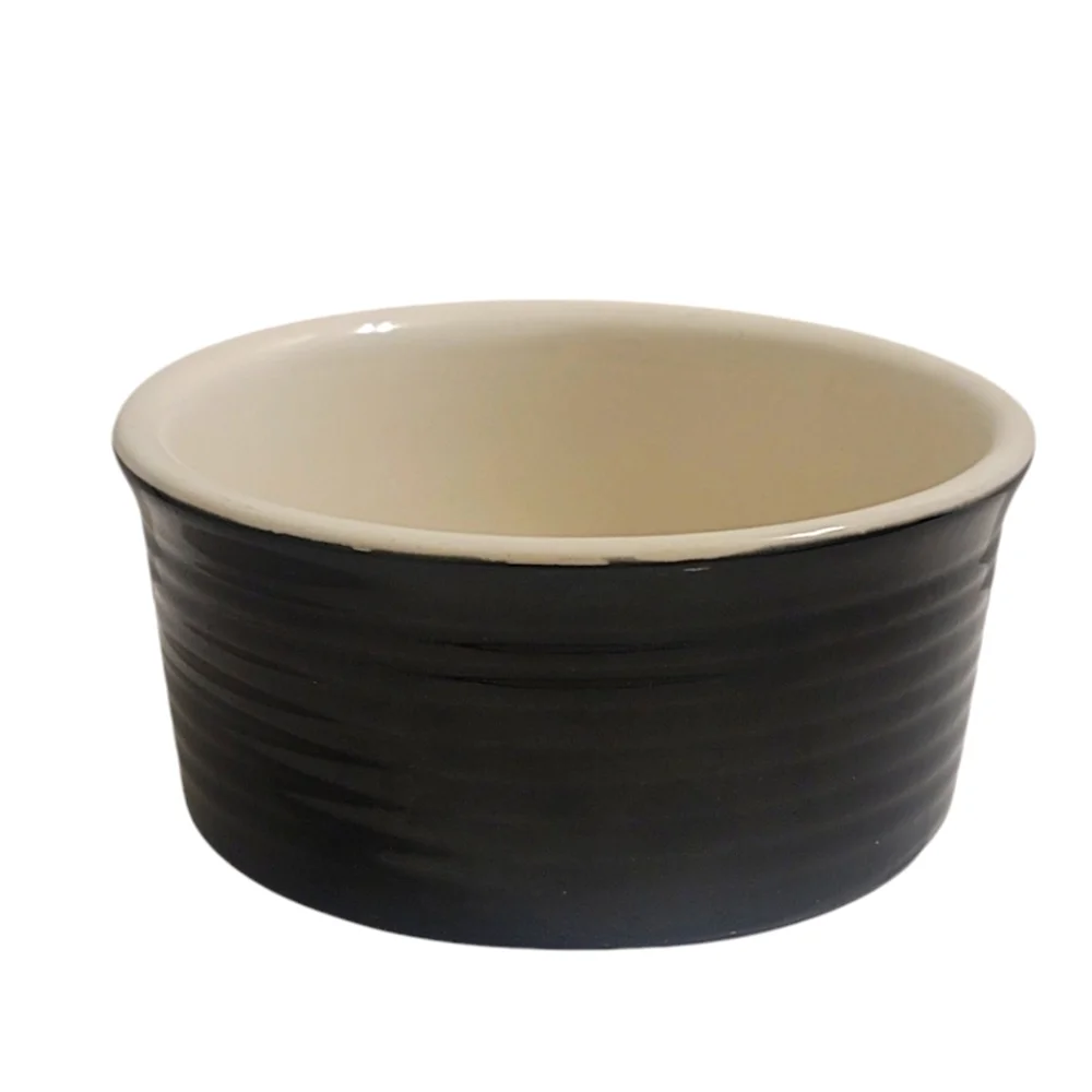 Small Pets Black & White Ceramic Ribbed Texture Food Bowl For Dogs Or Cats